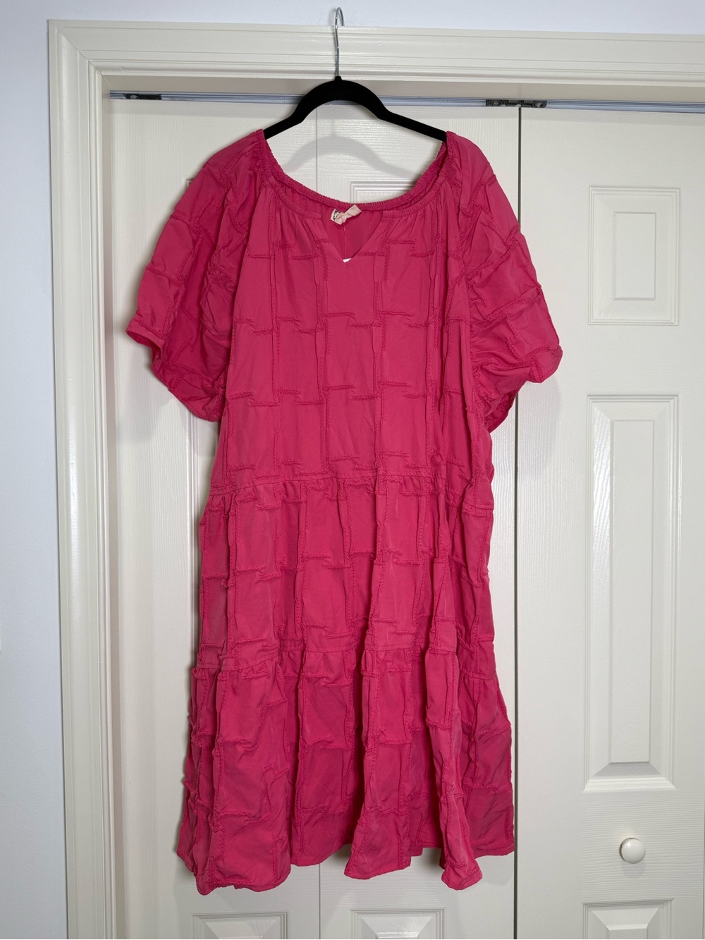 Cloth & Portrait CR Magenta Pintuck Tunic Dress Textured Short Sleeve Pink XXL